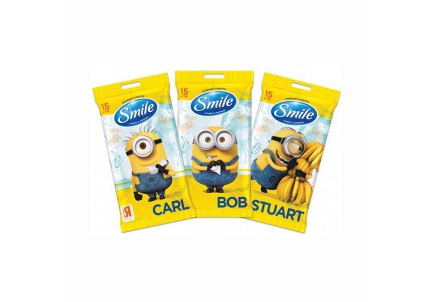 Влажные салфетки Биосфера SMILE Minions (3 дизайна) 15 шт