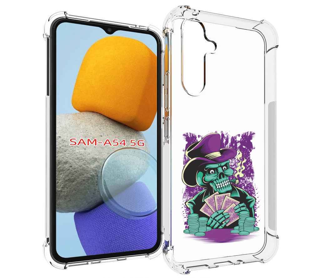 

Чехол MyPads зеленый череп с картами для Samsung Galaxy A54, Tocco