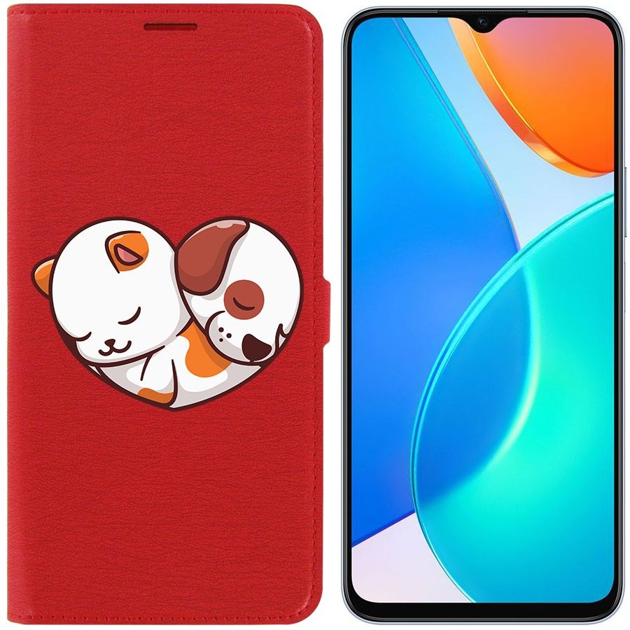 

Чехол-книжка Eco Book для Honor X6 Котёнок и Щенок, Красный