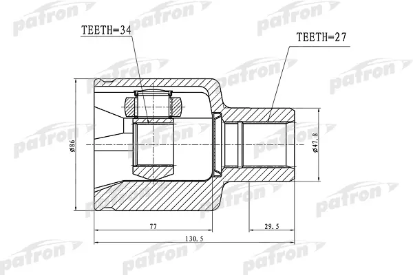 

ШРУС внутренний 27x47.8x34 SSANG YONG REXTON II 06- PATRON PCV3022