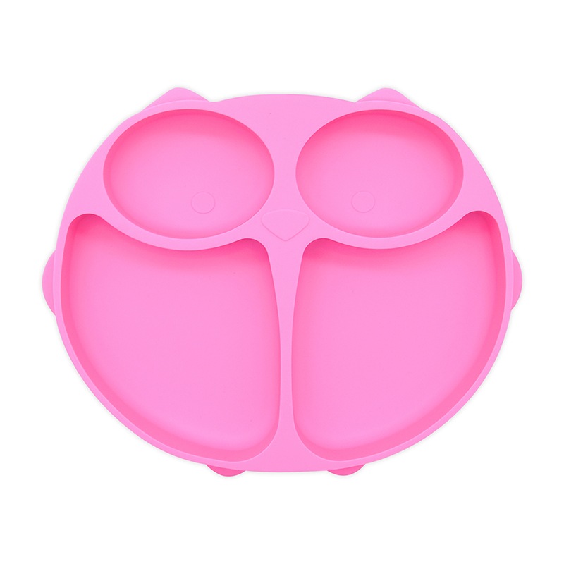 Детская силиконовая тарелка Aiden-Kids с крышкой Сова , розовая