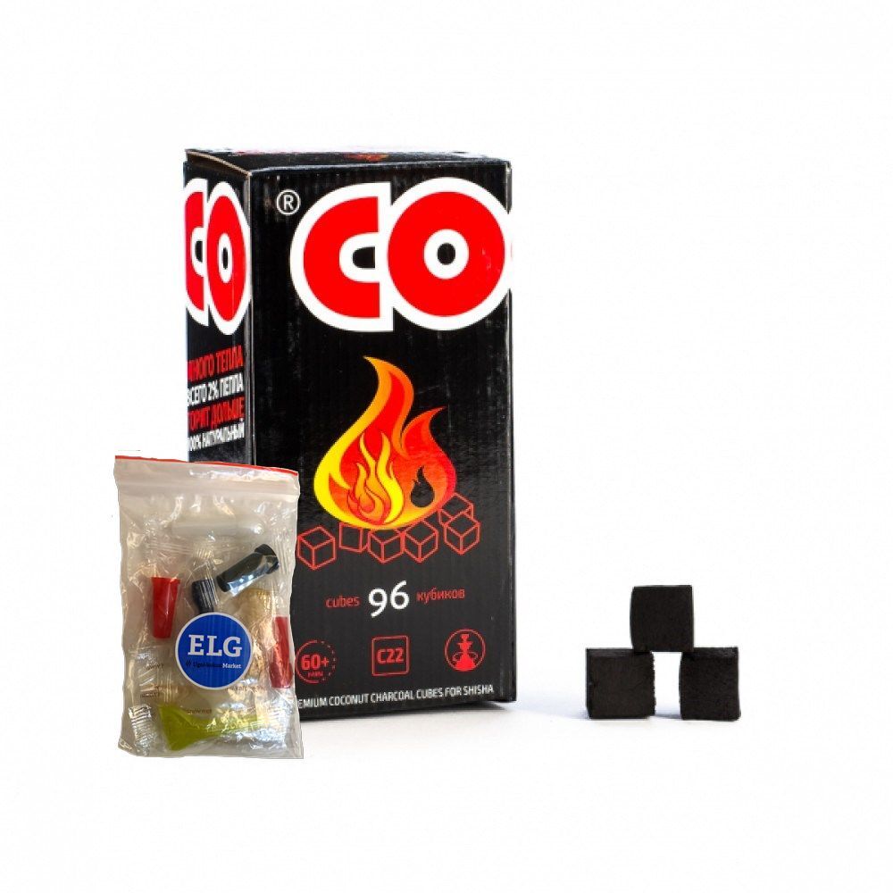 Уголь для кальяна Cocobrico кокосовый 96 шт, 1 кг + мундштуки ELG, 10 шт