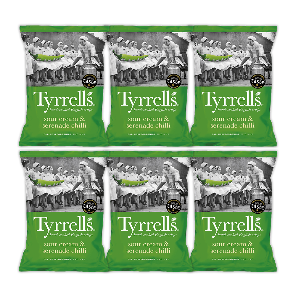 

Чипсы картофельные TYRRELLS со сметаной и острым стручковым перцем 150г /6