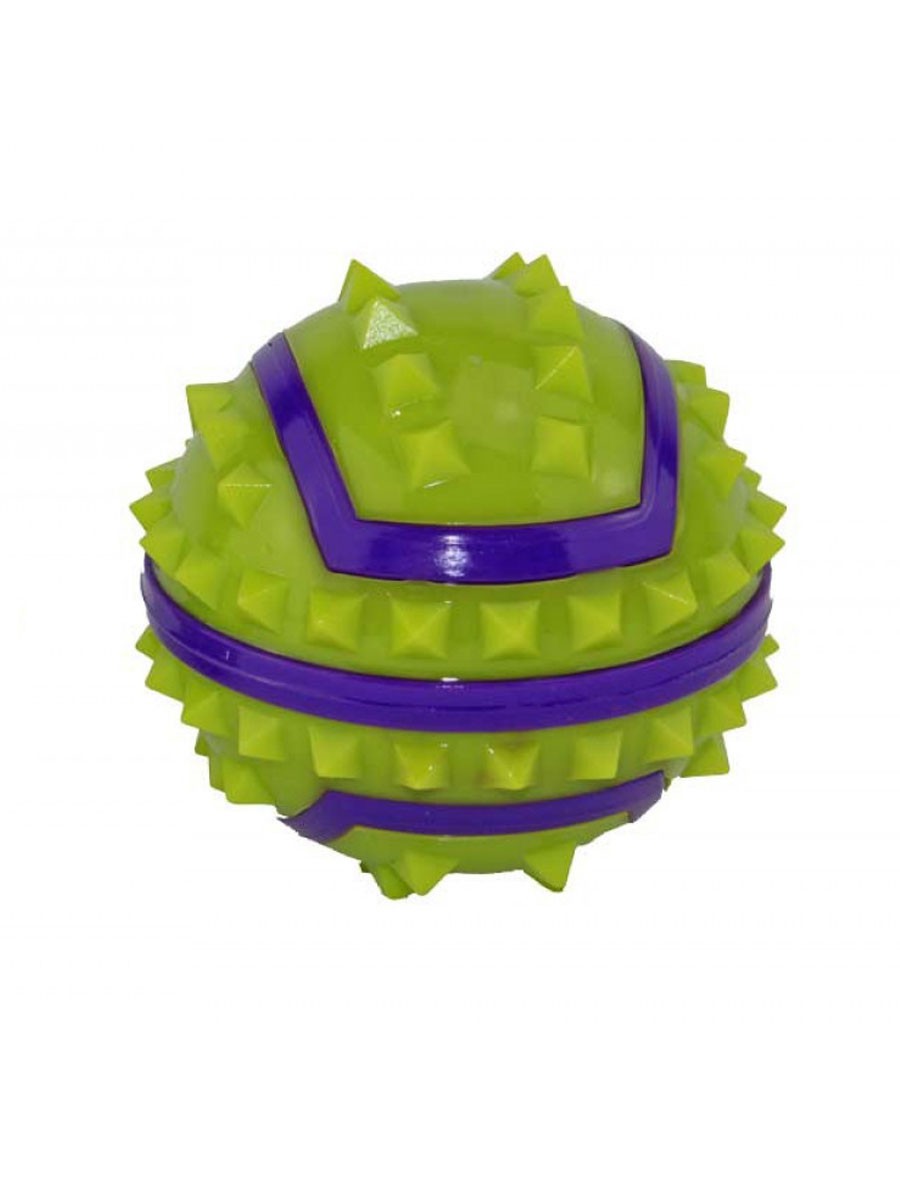 Жевательная игрушка для собак DOGMAN Мяч с шипами, зеленый, фиолетовый, 9.7 см