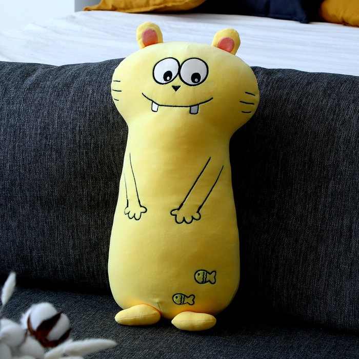 Мягкая игрушка-подушка Кот зубастик, 50 см, цвет желтый мягкая игрушка подушка кот зубастик 50 см желтый