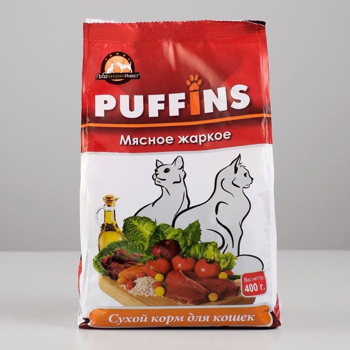 Сухой корм для кошек Puffins мясное жаркое 3 шт по 400 г