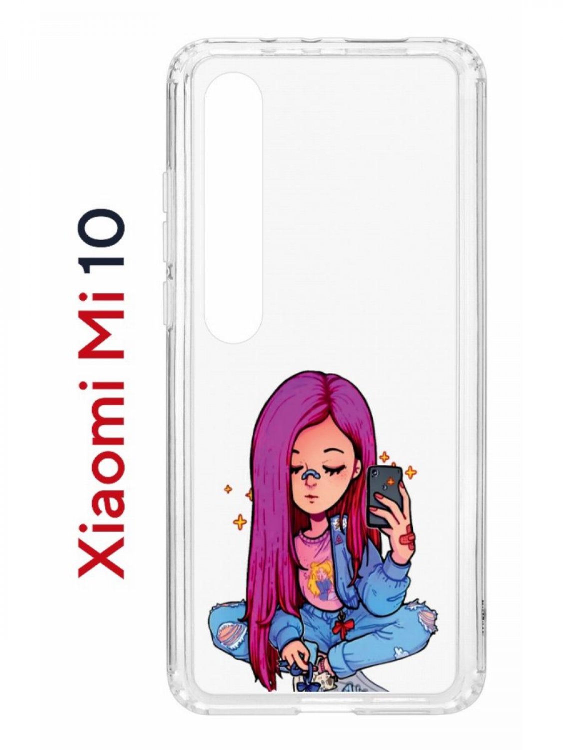 фото Чехол на xiaomi mi 10/mi 10 pro kruche print pink hair,противоударный бампер с принтом кruче