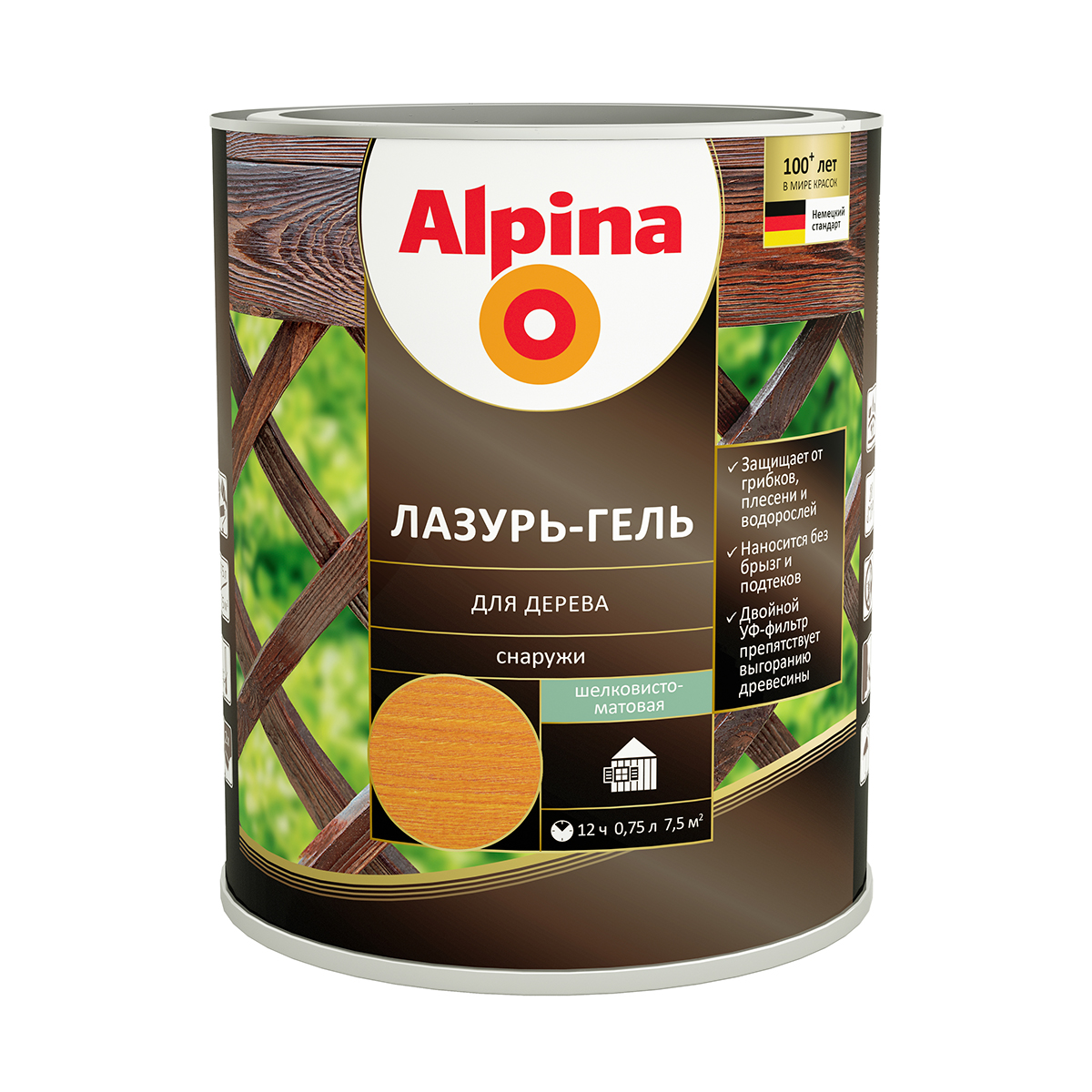 

Защитная лазурь-гель для дерева Alpina, 0,75 л, рябина, Красный