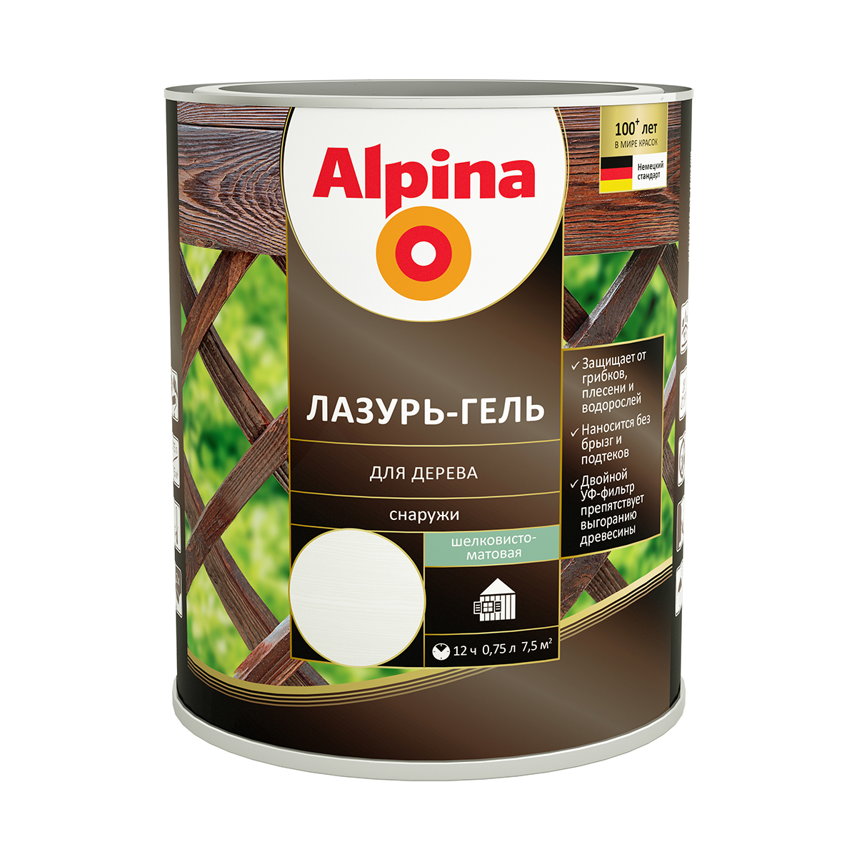 

Защитная лазурь-гель для дерева Alpina, 0,75 л, белая, Белый