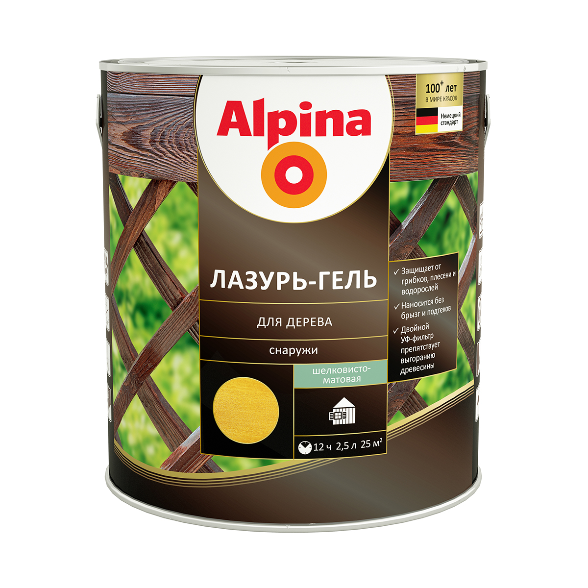

Защитная лазурь-гель для дерева Alpina, 2,5 л, сосна, Прозрачный