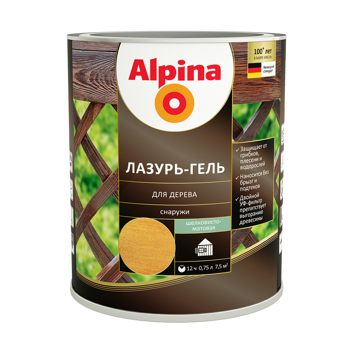 

Защитная лазурь-гель для дерева Alpina, 0,75 л, кедр, Коричневый