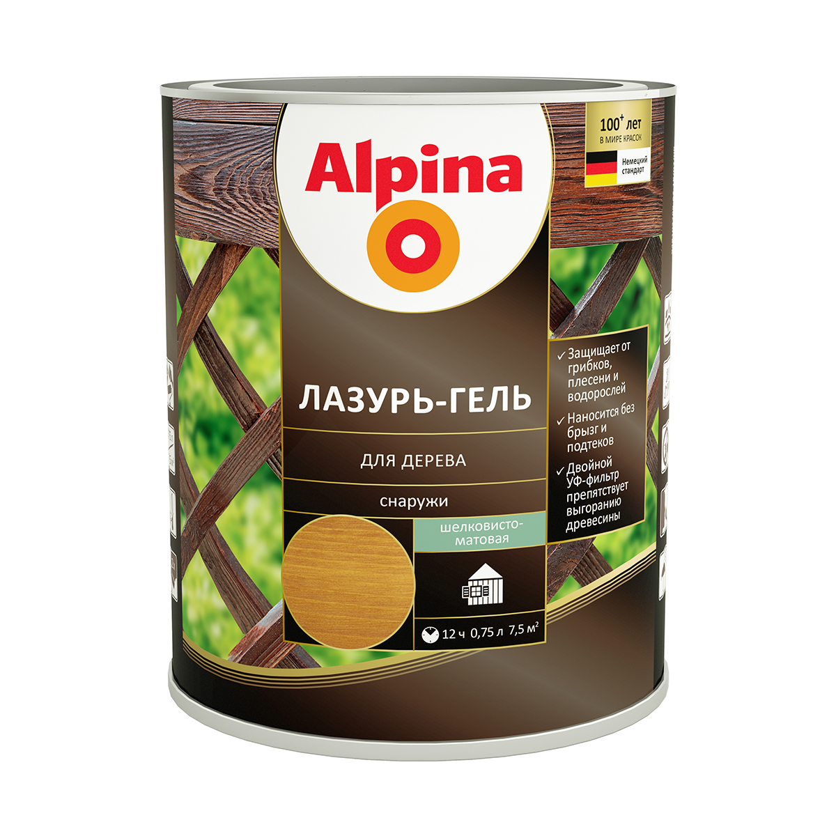 

Защитная лазурь-гель для дерева Alpina, 0,75 л, тик, Коричневый