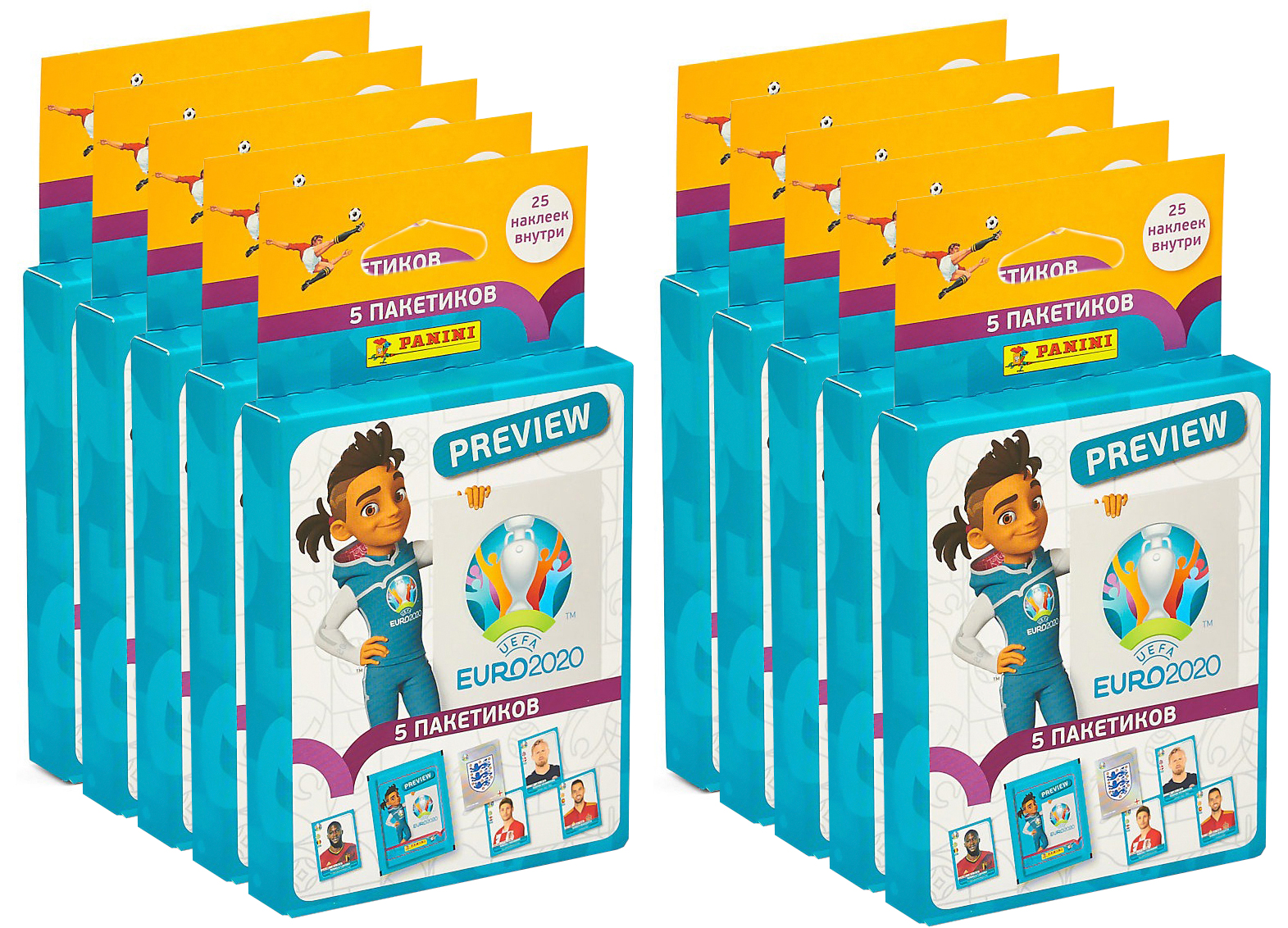 

10 блистеров наклеек uefa euro 2020 tm preview от panini