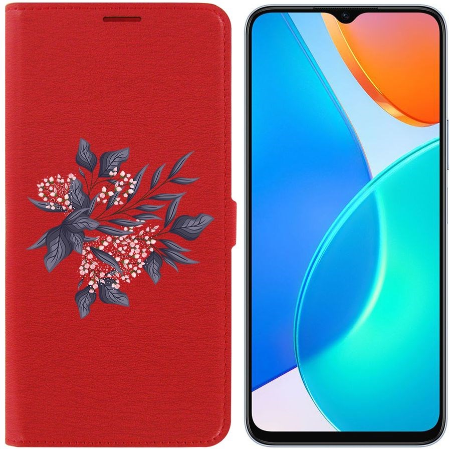 

Чехол-книжка Eco Book для Honor X6 Розовые бутоны, Красный