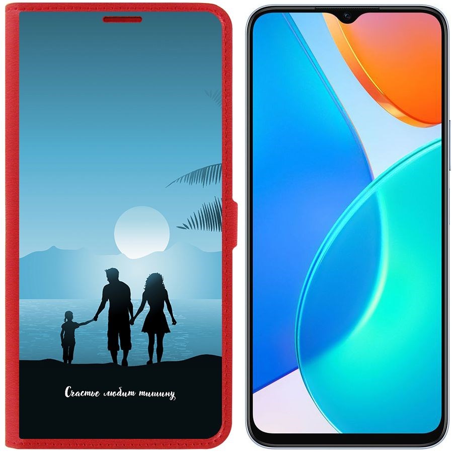 

Чехол-книжка Eco Book для Honor X6 Счастье любит тишину, Красный