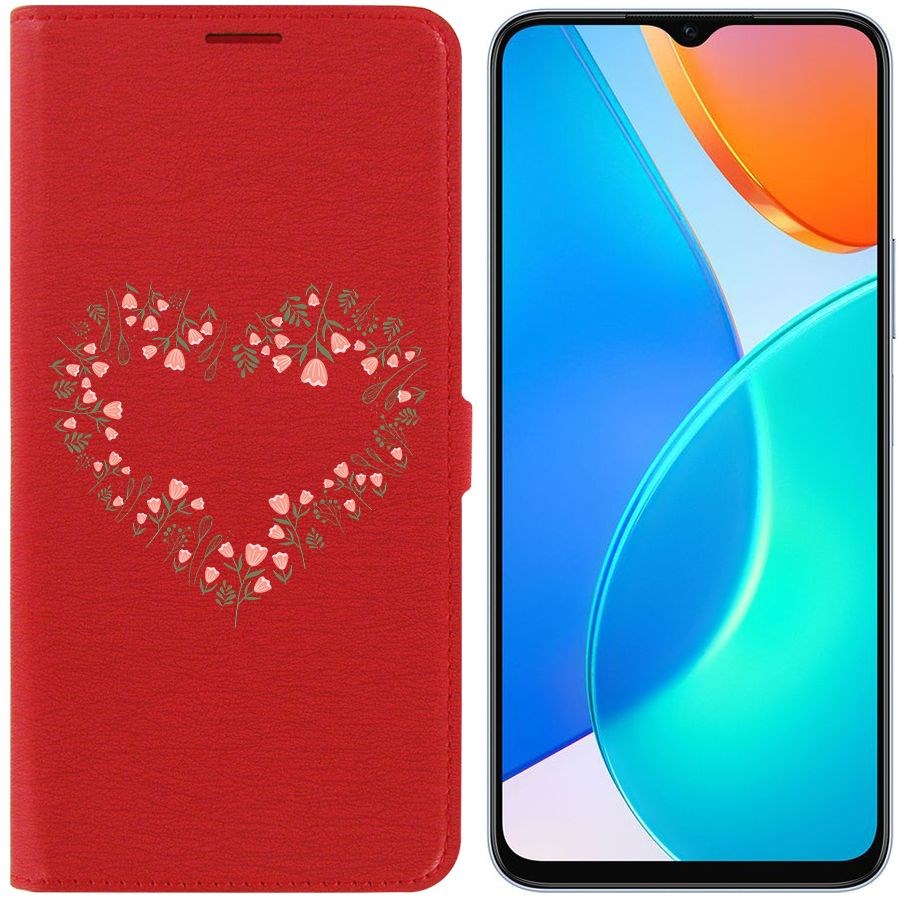 

Чехол-книжка Eco Book для Honor X6 Цветочное сердце, Красный