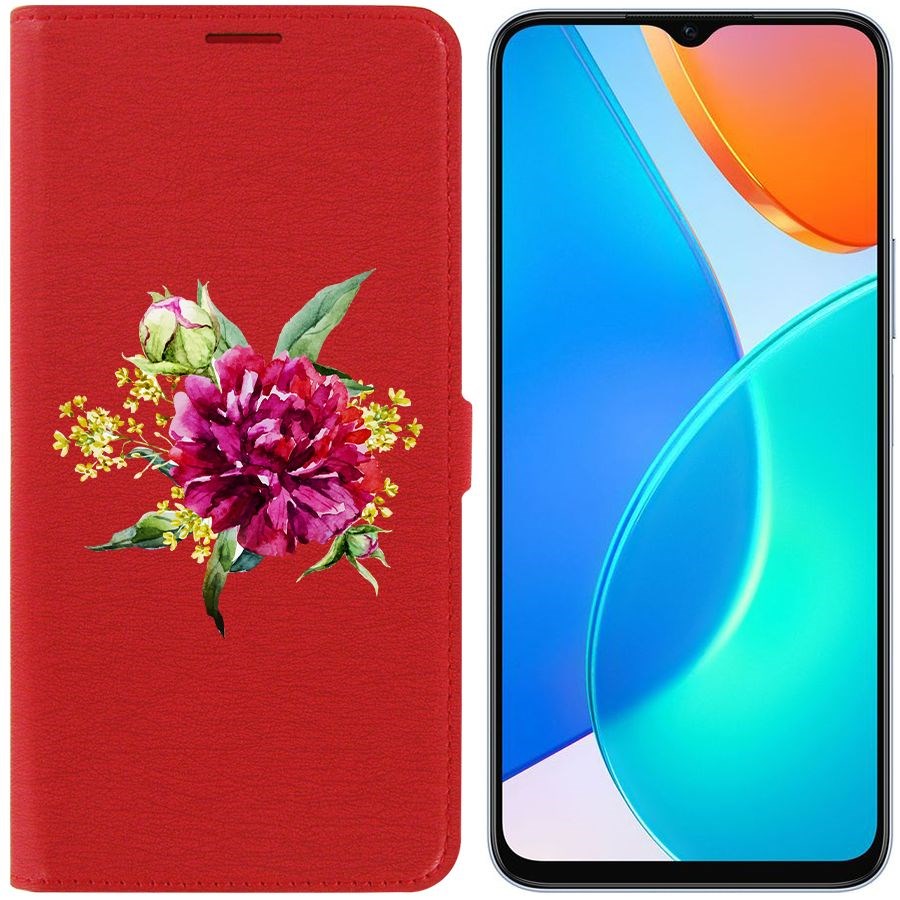 

Чехол-книжка Eco Book для Honor X6 Цветочная акварель, Красный