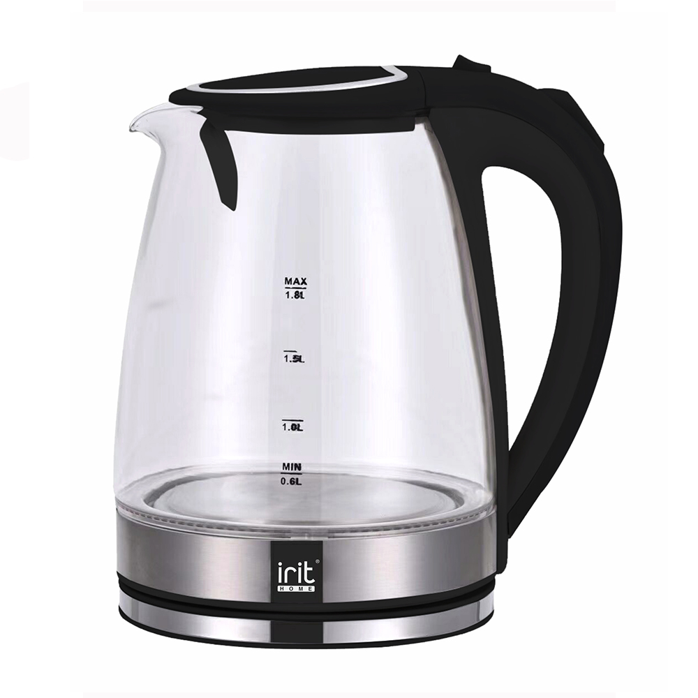 Чайник электрический Irit IR-1235 1.8 л серебристый, прозрачный, черный чайник электрический irit ir 1206 2 3 л белый голубой
