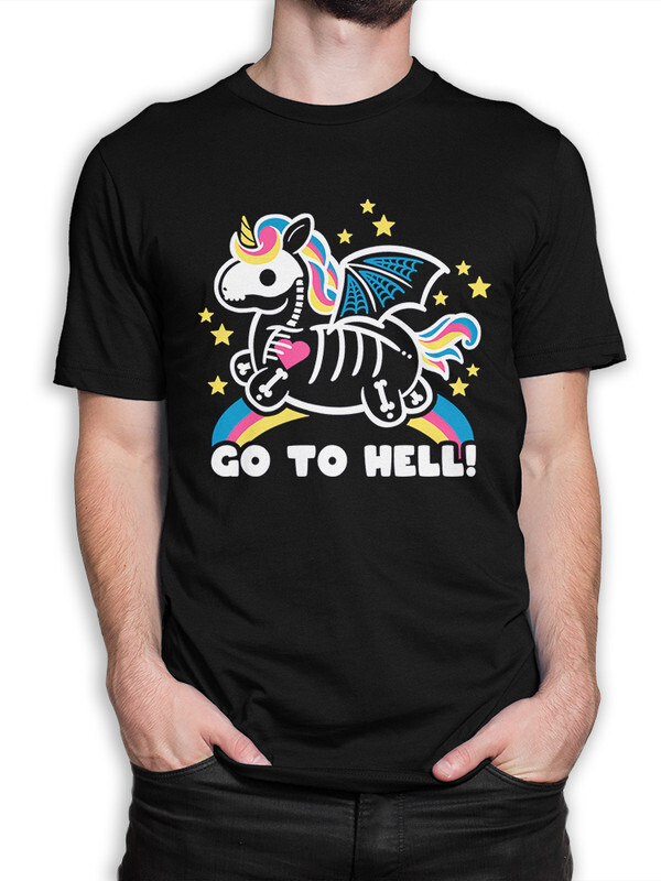 фото Футболка мужская design heroes радужная единорог - go to hell черная 2xl