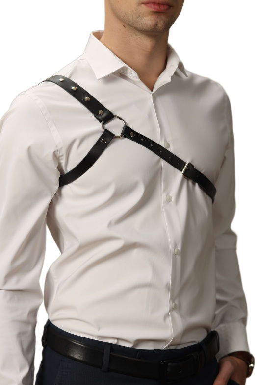 Портупея мужская BDSM Арсенал асимметричная №9, черная, onesize