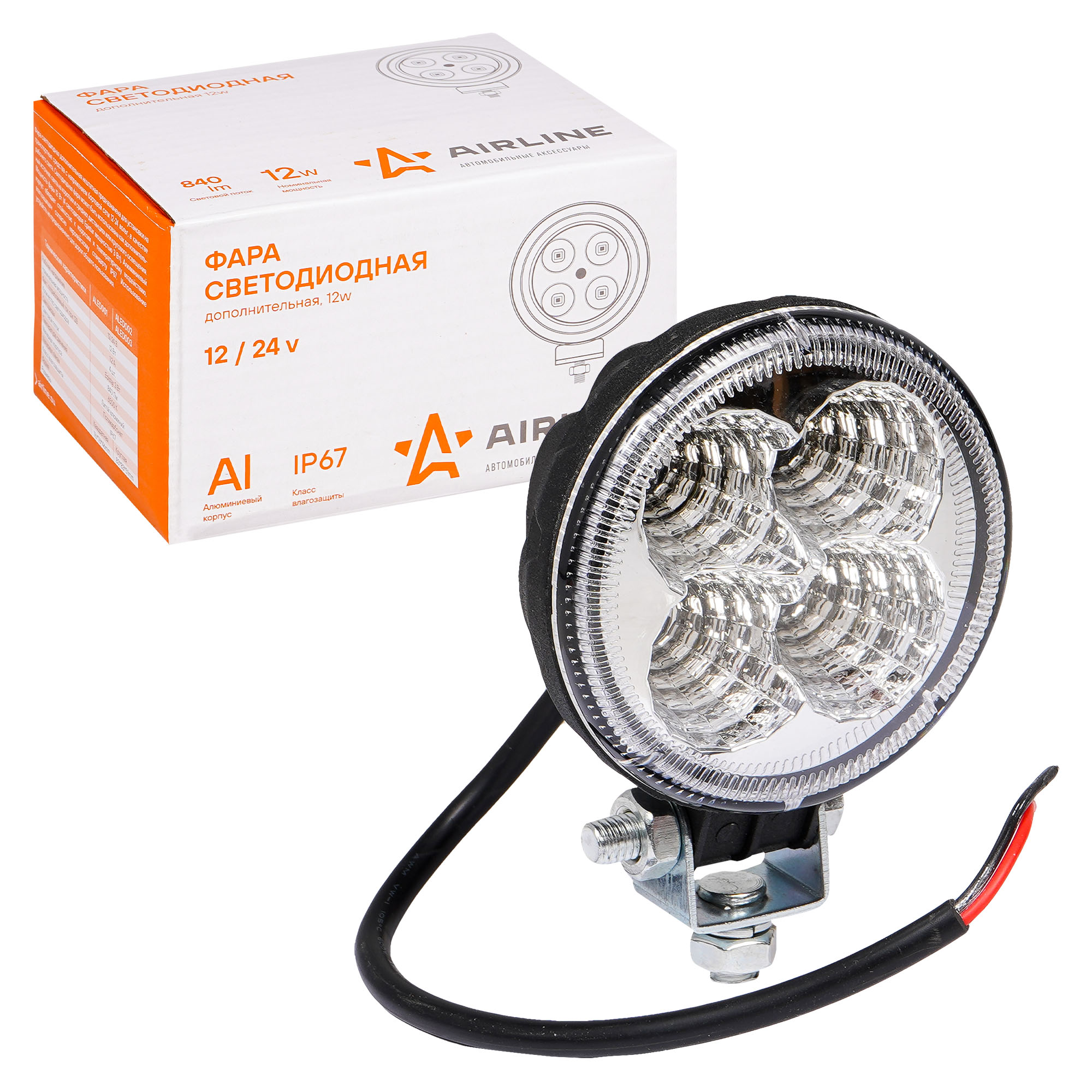 

AIRLINE ALED002 Фара светодиодная круглая, 4 LED рассеянный свет, 12W, 83х83х51 12/24V 1шт