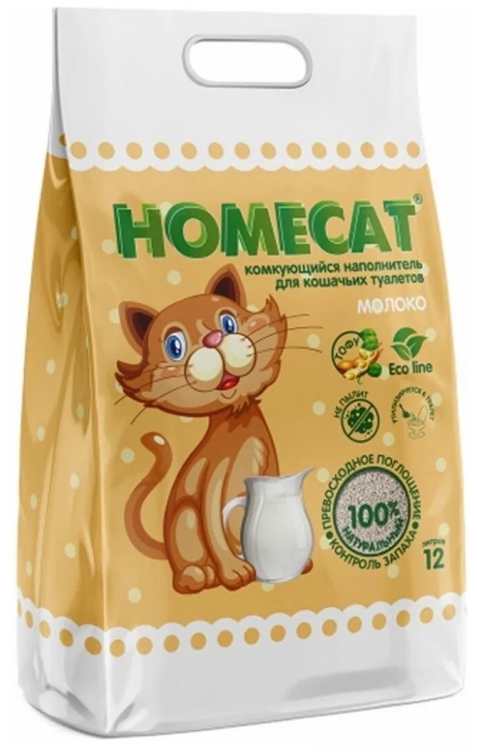 

Комкующийся наполнитель HOMECAT Ecoline кукурузный, молоко, 4 шт по 12 л