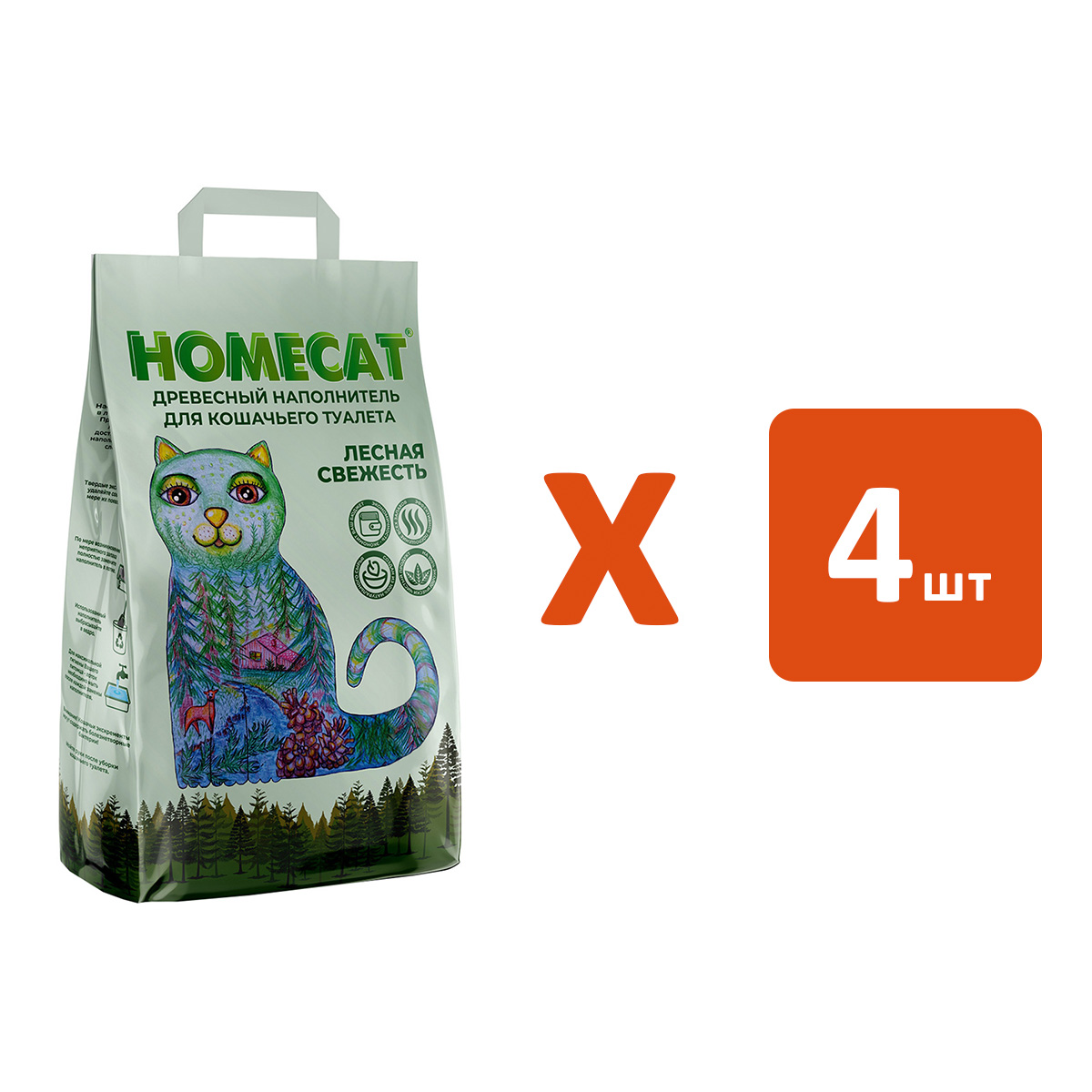 фото Homecat homecat лесная свежесть наполнитель древесный для туалета кошек (20 кг х 4 шт)