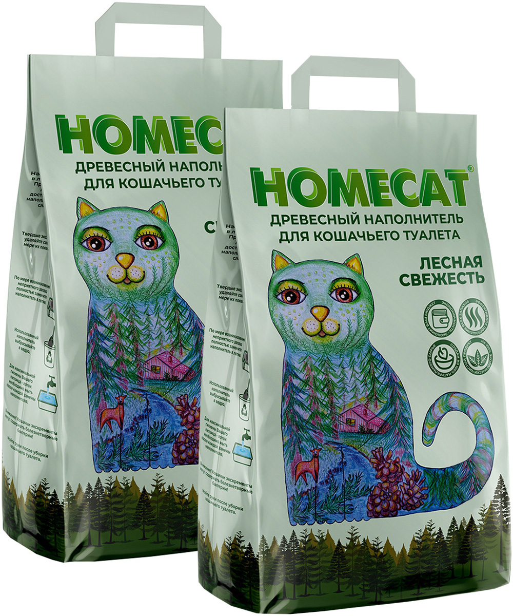 фото Homecat homecat лесная свежесть наполнитель древесный для туалета кошек (20 + 20 кг)