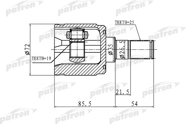 

ШРУС внутренний 25x35x19 HYUNDAI GETZ 02-11 PATRON PCV1344