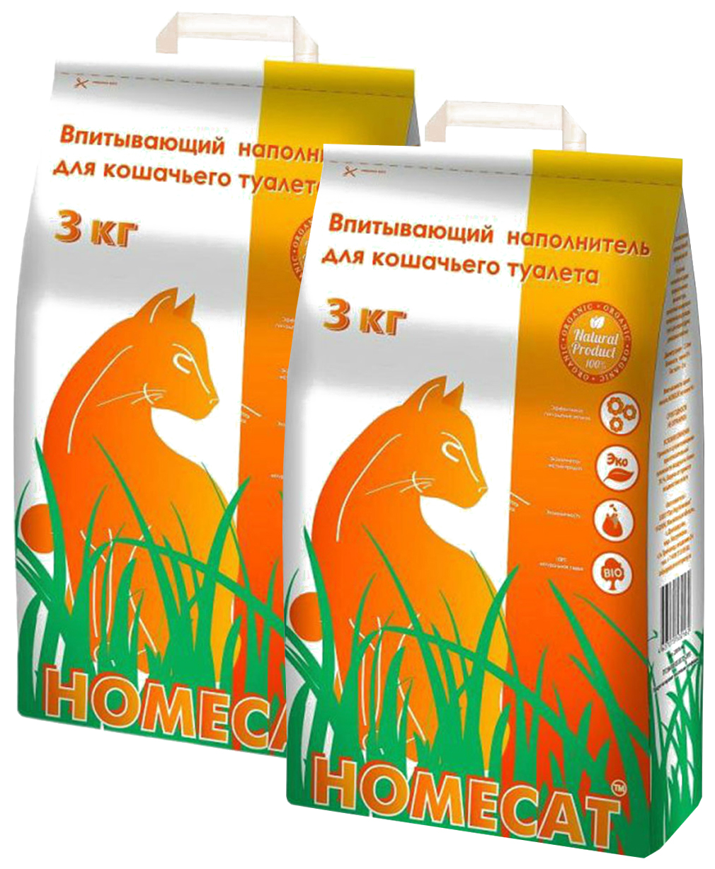 

Наполнитель для туалета кошек Homecat впитывающий, 2 шт по 3кг