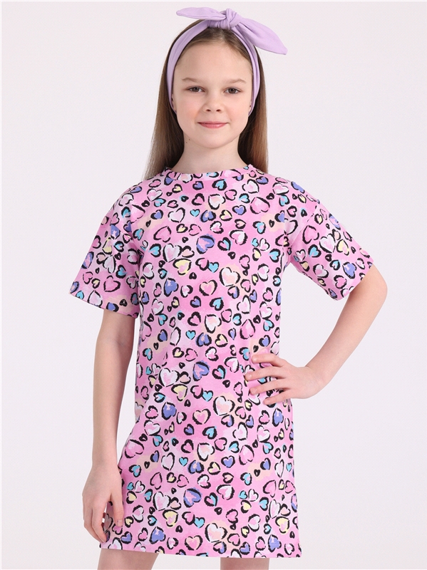 Платье детское Апрель 256дев001нД2Р, сердечки на розовом, 134