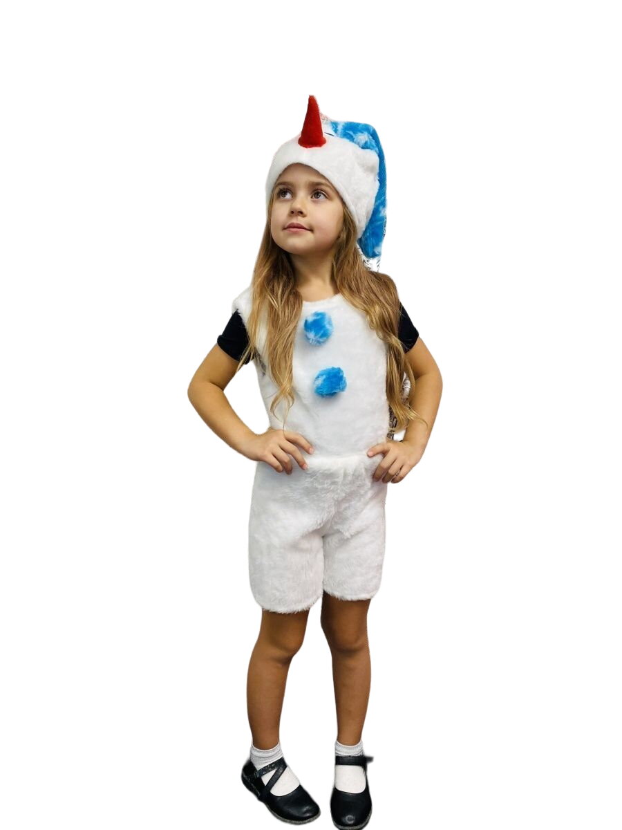 Детский карнавальный костюм DaPrivet Снеговик на рост 104-128, белый с синими пуговицами карнавальный костюм страна карнавалия снеговик белый 104