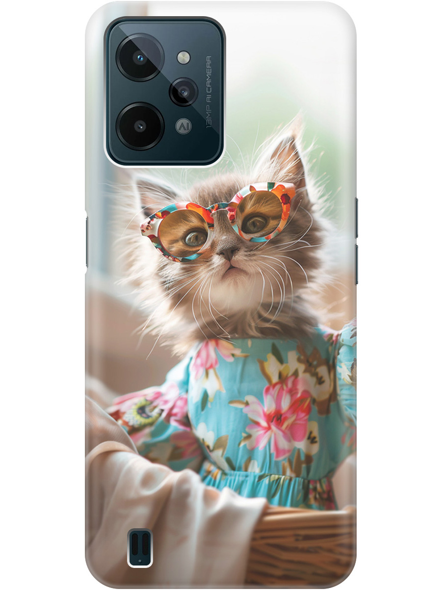 

Силиконовый чехол на realme C31 с рисунком "Кошечка в голубом платье", Белый;голубой;серый, 20000578