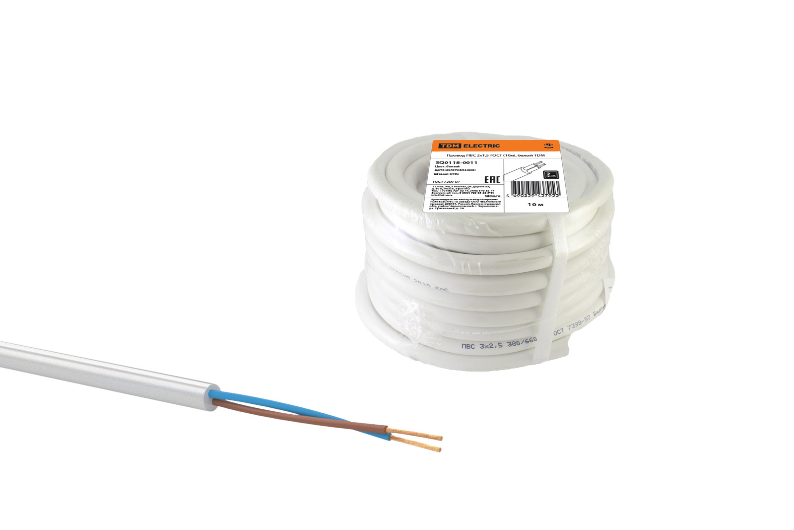 фото Провод tdm electric пвс 2х1,5 гост (10м), белый sq0118-0011