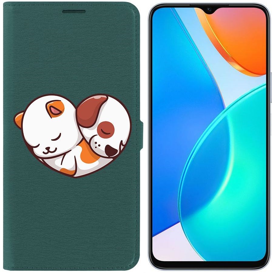 

Чехол-книжка Eco Book для Honor X6 Котёнок и Щенок, Зеленый