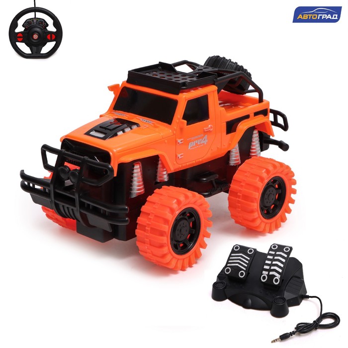 Джип радиоуправляемый Truck, педали и руль, работает от аккумулятор, цвет оранжевый джип радиоуправляемый drift 4wd дрифт работает от аккумулятора оранжевый