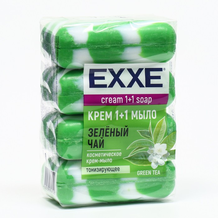 Крем-мыло Exxe 1+1 Зеленый чай зеленое полосатое 4 шт по 90 г туалетное мыло exxe косметическое манго и орхидея 75 г