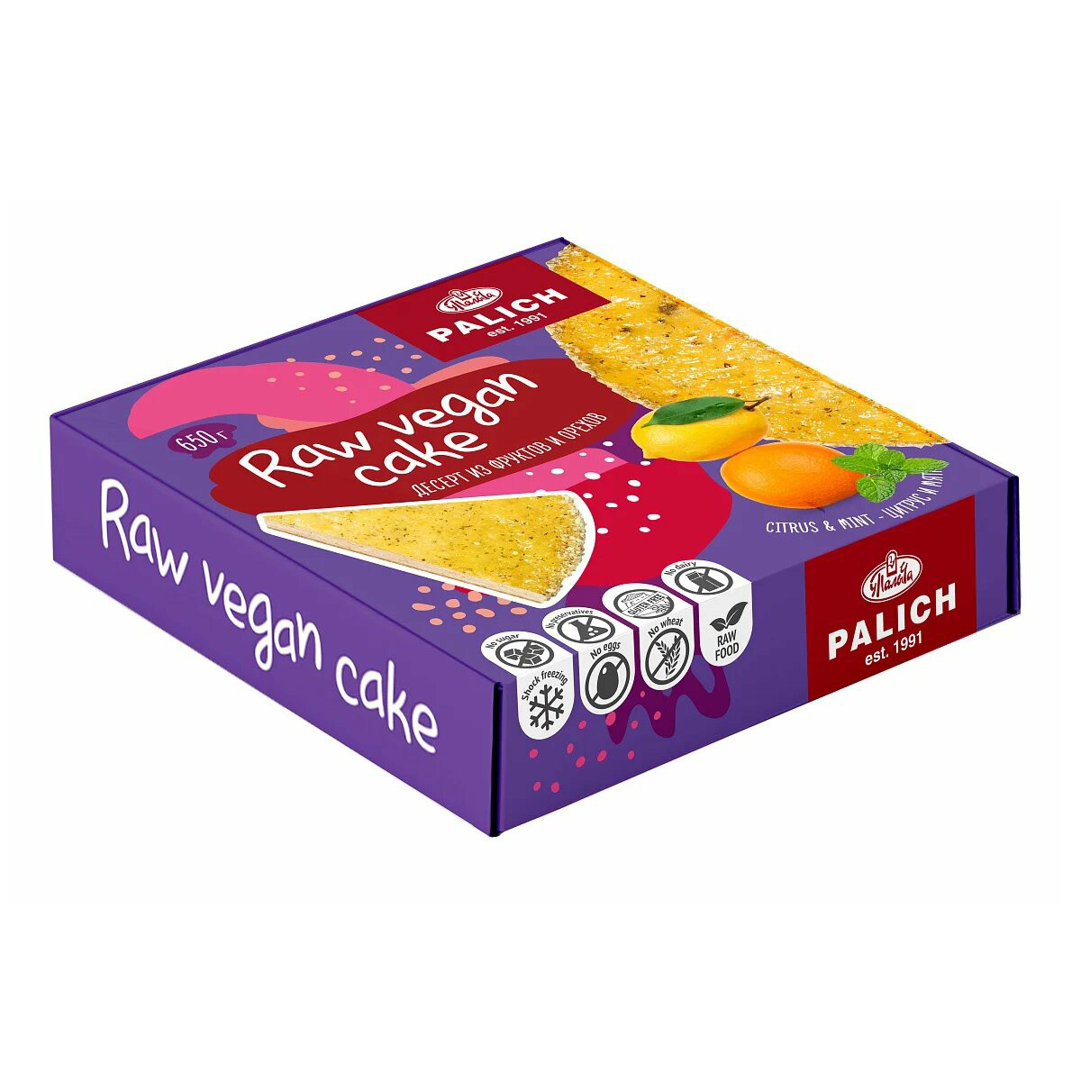 Десерт У Палыча Веганский Raw Cake из фруктов и орехов цитрус и мята 650 г