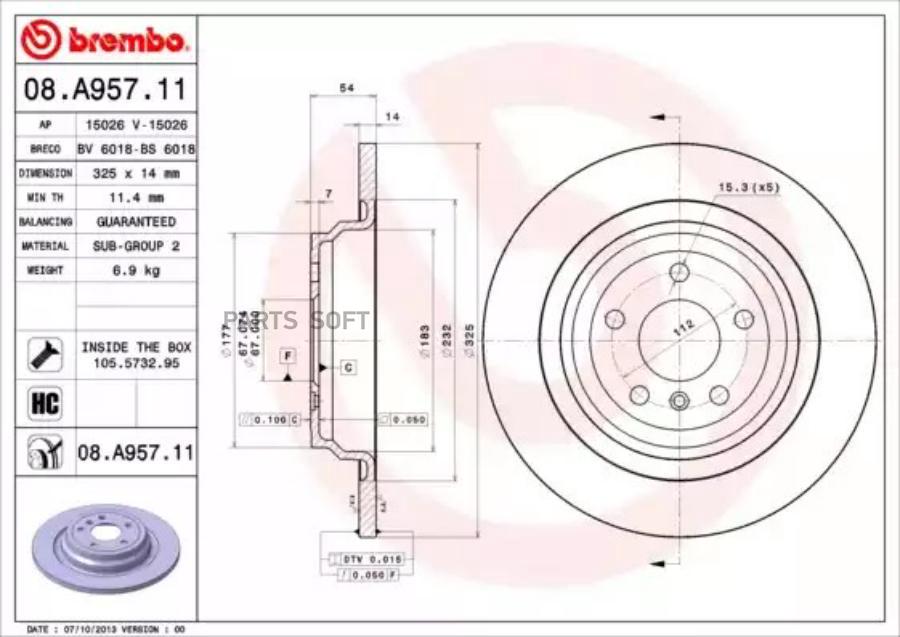 

Тормозной диск brembo комплект 1 шт. 08A95711