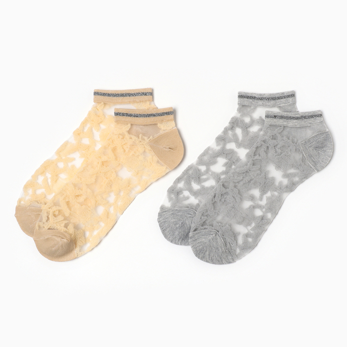 Комплект носков женских MINAKU Цветочки бежевый; серый 22-25, 2 пары
