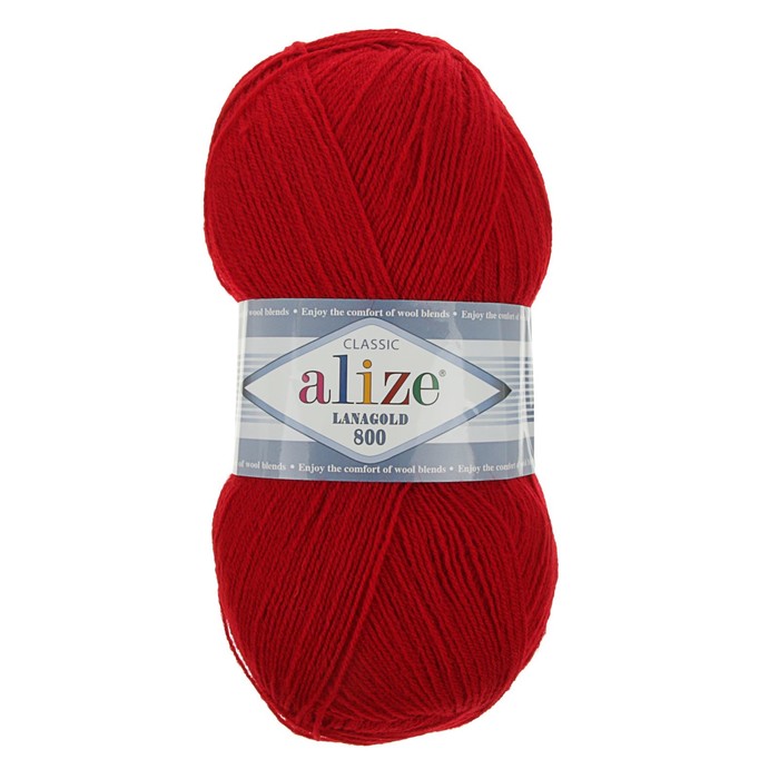 

Пряжа ALIZE Lanagold 800, 49% шерсть, 51% акрил, 800 мх100 г, 56 красная, Красный