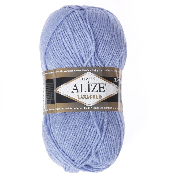 

Пряжа ALIZE Lanagold, 51% акрил, 49% шерсть, 240 мх100 г, 40, голубая, Голубой