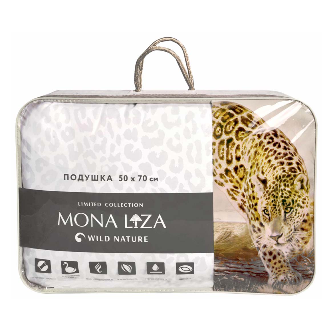 фото Подушка mona liza leopard 50 x 70 см сатин бело-серый