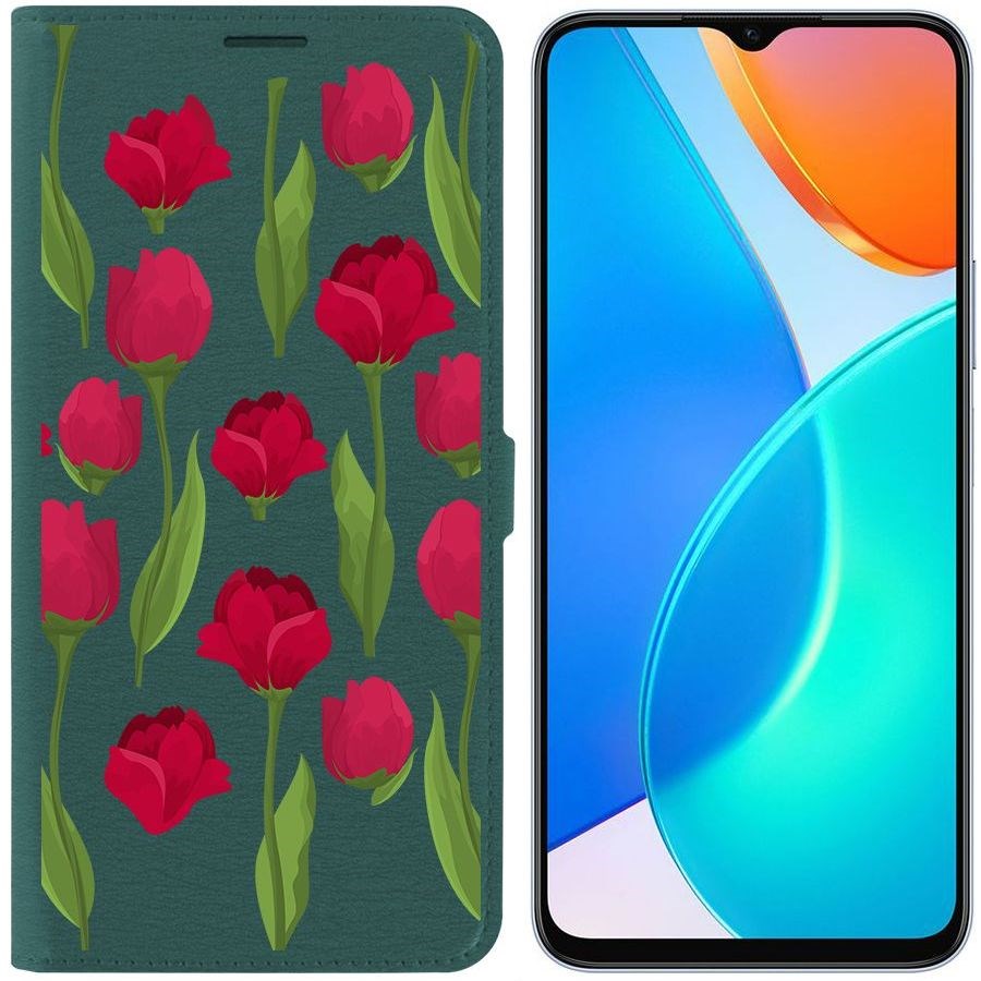

Чехол-книжка Eco Book для Honor X6 Розы паттерн, Зеленый