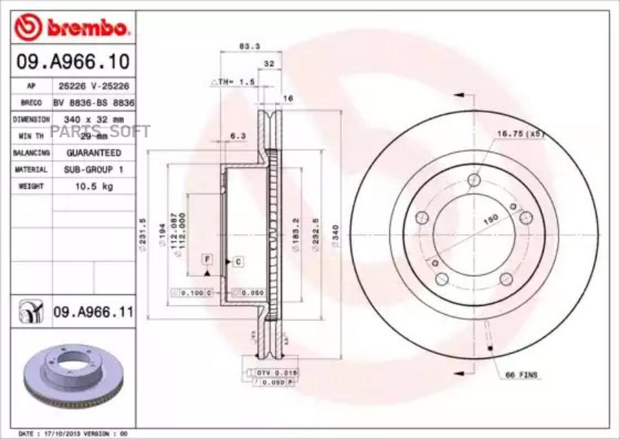 

Тормозной диск brembo комплект 1 шт. 09A96611