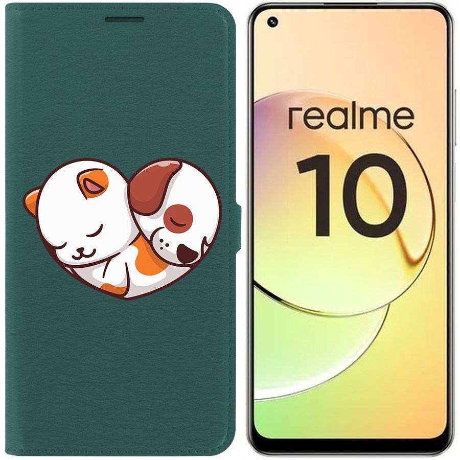Чехол-книжка Eco Book для Realme 10 4G Котёнок и Щенок