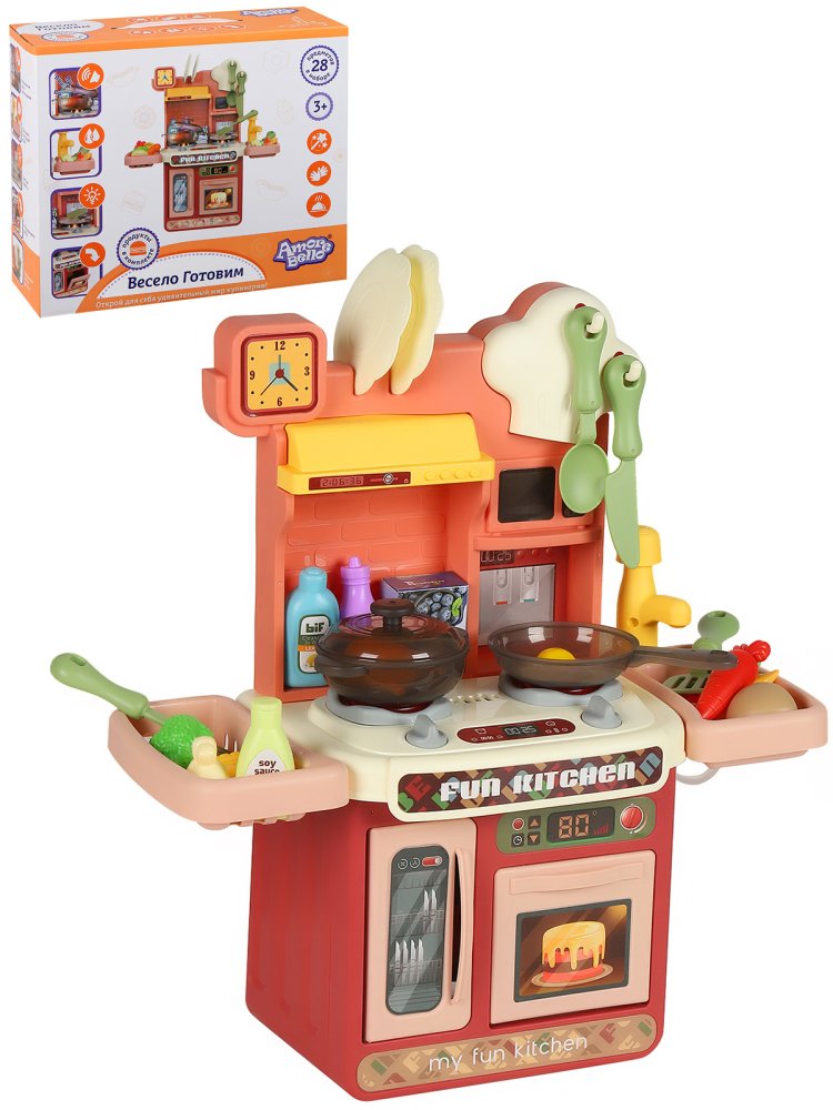 фото Кухня детская игровая amore bello jb0208735 с настоящей водой, посуда, еда, бордовый