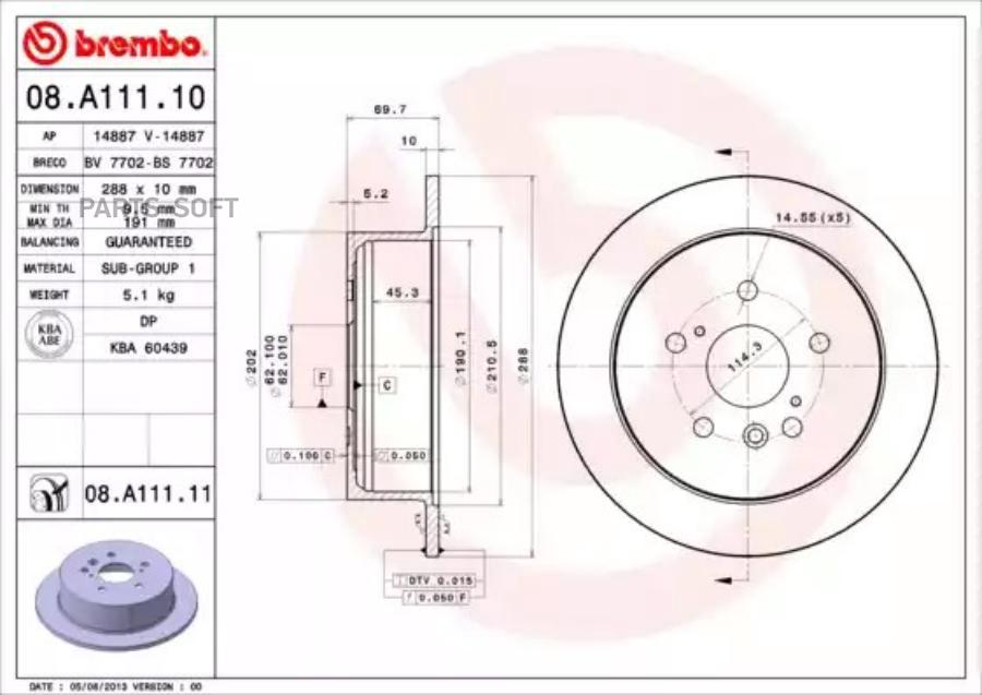 

Тормозной диск brembo комплект 1 шт. 08A11111