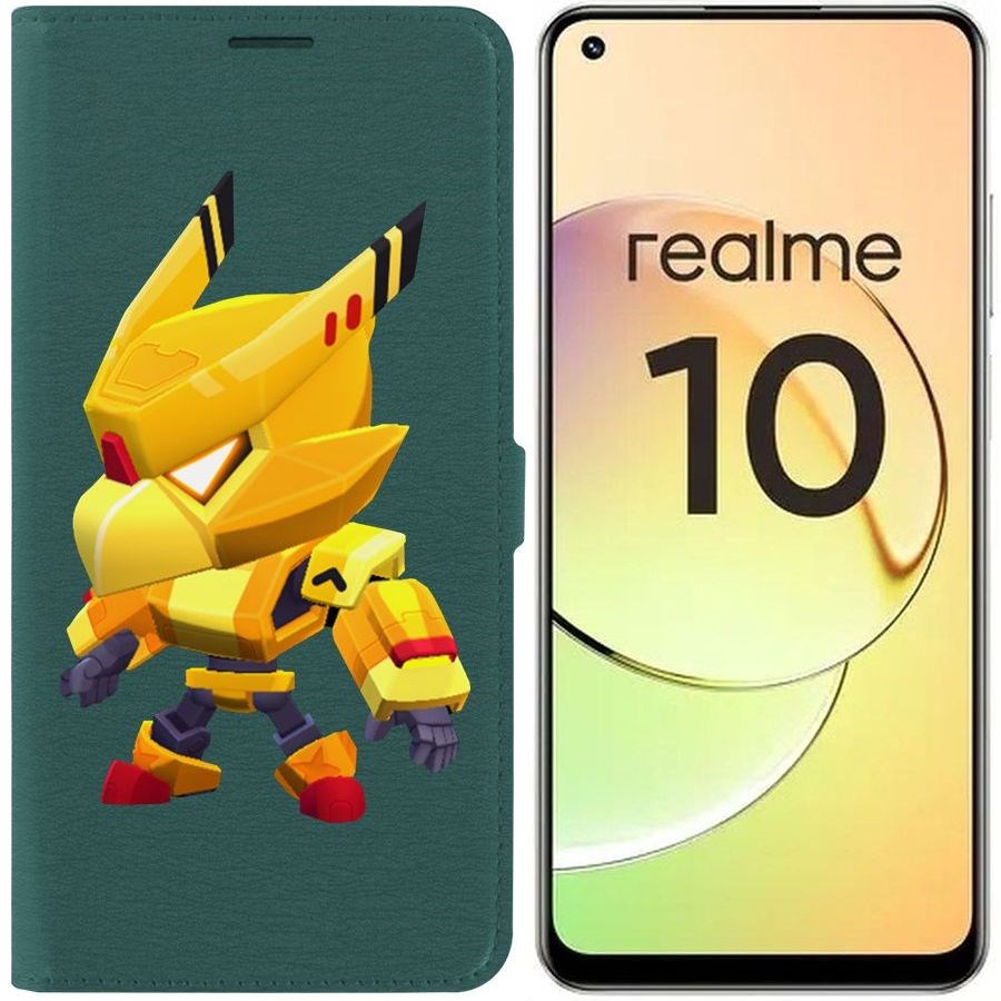 

Чехол-книжка Eco Book для Realme 10 4G Brawl Stars-Ворон Золотой Меха