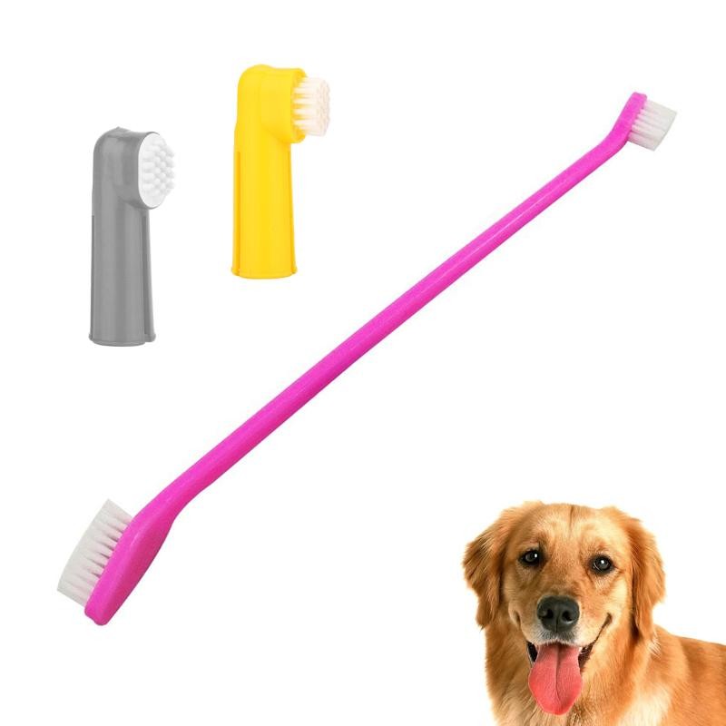 фото Набор зубных щёток для собак luxury paws, 3 шт (цвет щётки: розов, насадки: серый/жёлтый) nobrand